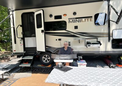 Man working remotely from campsite in Scotrun PA