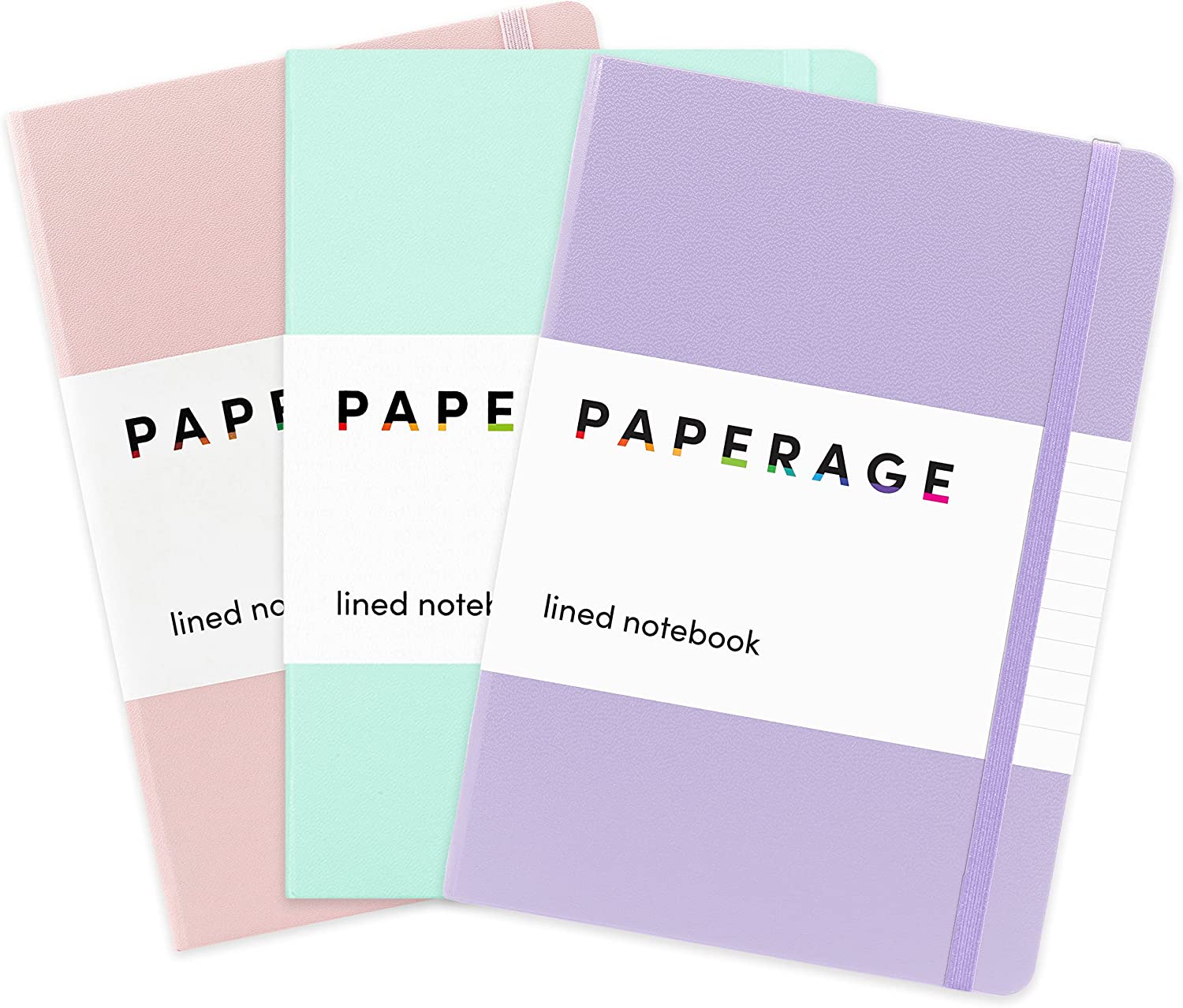 Journal-1 PAPERAGE Lined Journal Notebooks, 3 Pack, (Blush, Mint, Lavender), 160 Pages, Medium 5.7 inches x 8 inches - 100 GSM Thick Paper, Hardcover